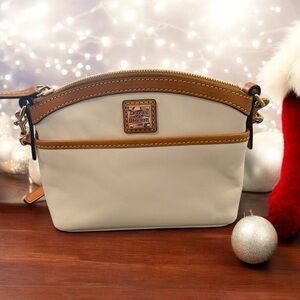 Dooney & Bourke white Italian leather crossbody with tan trim - like new